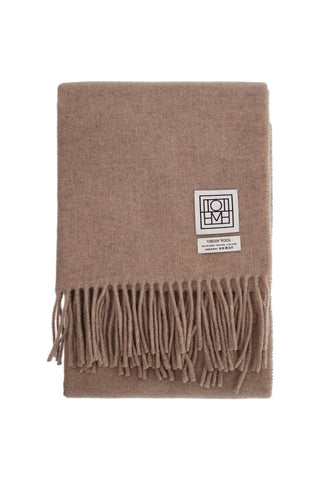 light beige melange virgin wool scarf with fringes 221 881 807 LIGHT BEIGE MELANGE