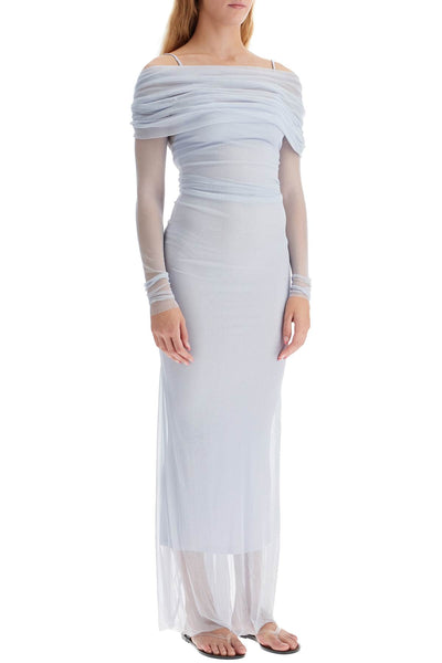 maxi off-shoulder silk tulle dress 24013144 MIST