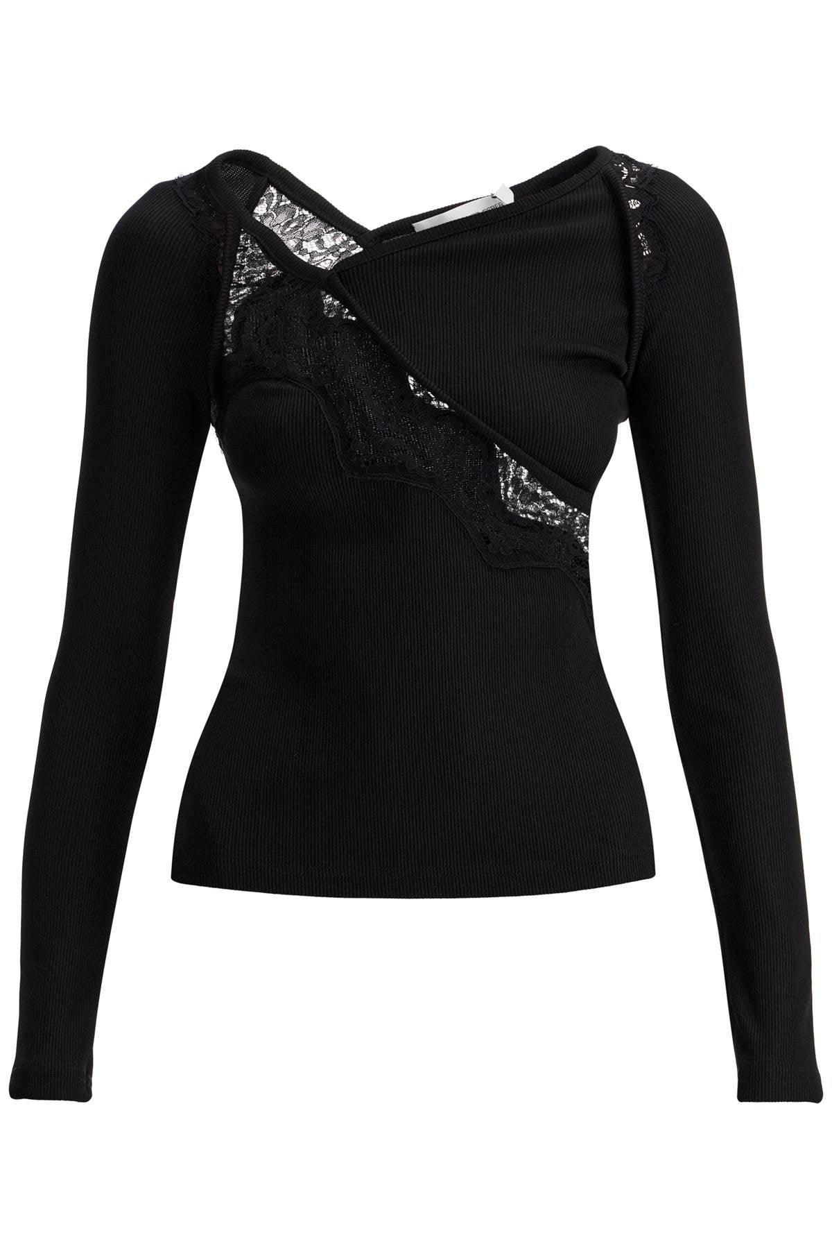 long-sleeved top with lace 24031119 BLACK