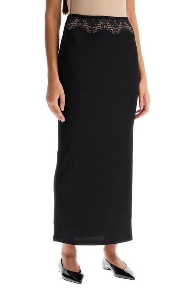 "knitted skirt with lace detail 24034120 BLACK