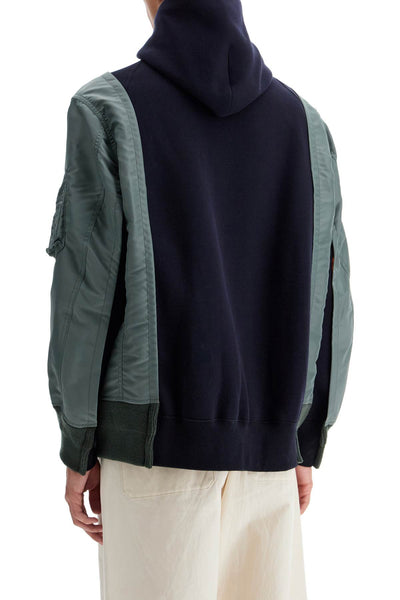 hybrid sweatshirt with zip and hood 24 03454M NAVY×B/KHAKI