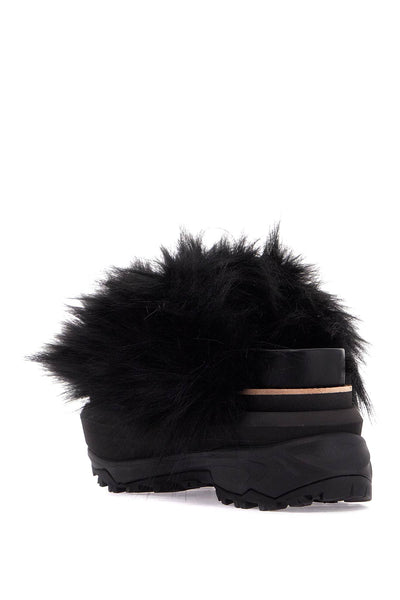 slides with faux fur strap 24 07477 BLACK