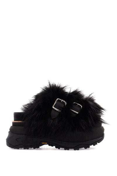 slides with faux fur strap 24 07477 BLACK