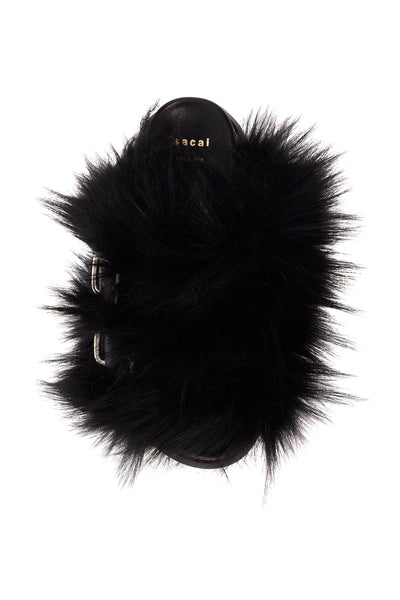 slides with faux fur strap 24 07477 BLACK