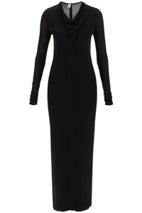 long dress with draped neckline 244 WRD0176 FB0266 BLACK 001