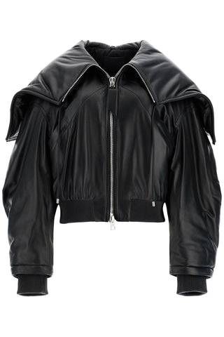 nappa bomber jacket with oversized hood 247WCB62L054 BLACK