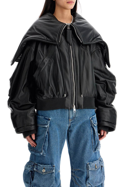 nappa bomber jacket with oversized hood 247WCB62L054 BLACK