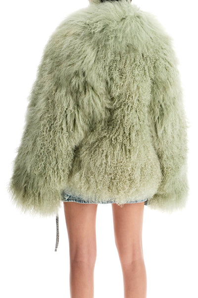 short oversized mongolian fur coat 248WCB44FUR2 SAGE GREEN