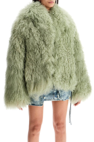 short oversized mongolian fur coat 248WCB44FUR2 SAGE GREEN