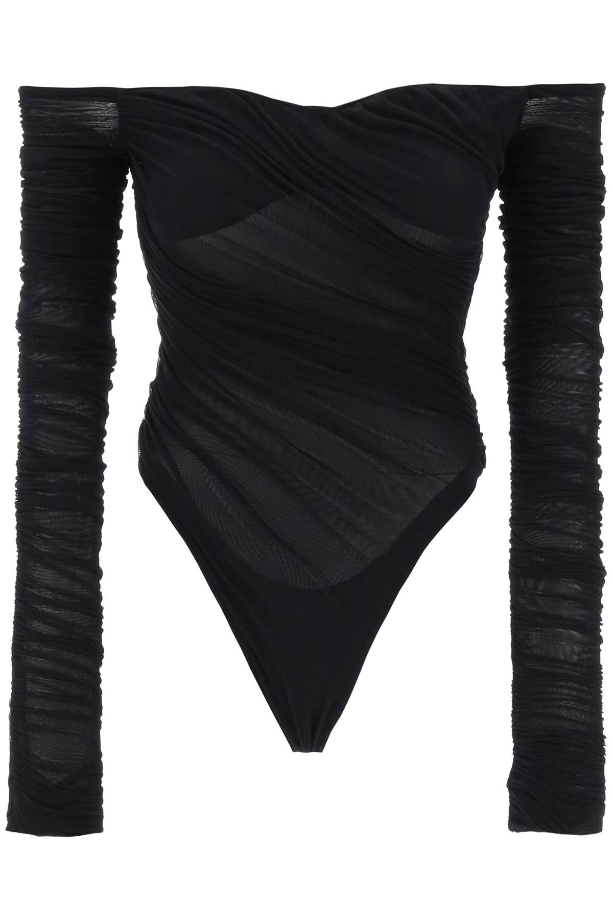 off-shoulder mesh body 24S1BO0224595 BLACK