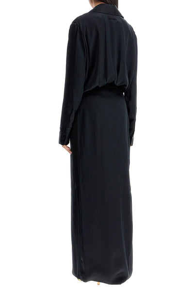 black long sleeve midi dress with side slit 250WCW00211VVV088AA BLACK | Italystation.com