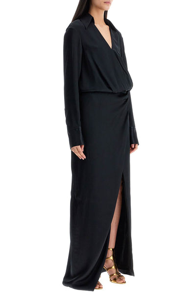 black long sleeve midi dress with side slit 250WCW00211VVV088AA BLACK | Italystation.com