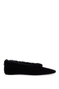 black velvet ballerinas with shearling trim 251 WAS0183 FB0361 BLACK