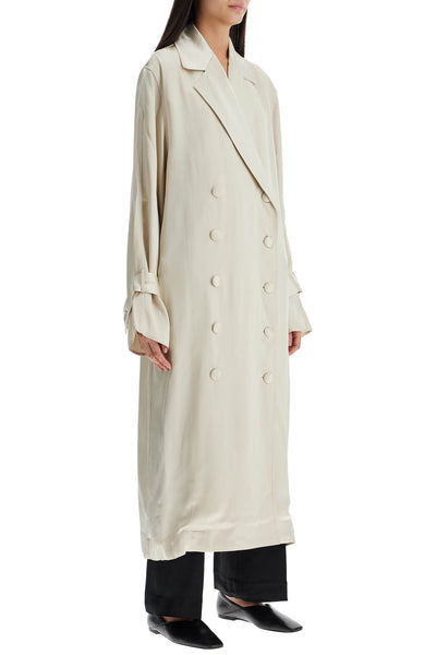 long white satin trench dress in viscose 251 WRD0162 FB0020 PEARL