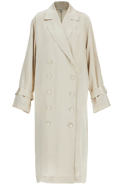 long white satin trench dress in viscose 251 WRD0162 FB0020 PEARL