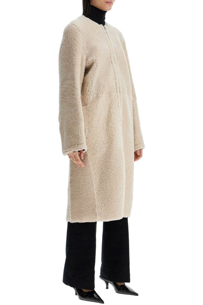 beige shearling coat with zip 251 WRO0176 LE0048 CREAM