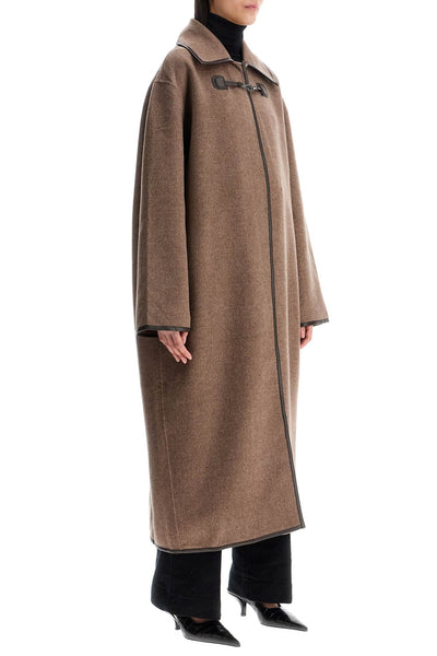 oversized brown wool long coat with minimalist double clasp 251 WRO4315 FB0326 OAK MELANGE