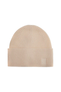 beige ribbed wool beanie with embroidered logo 251 WSH0034 YA0004 SNOW