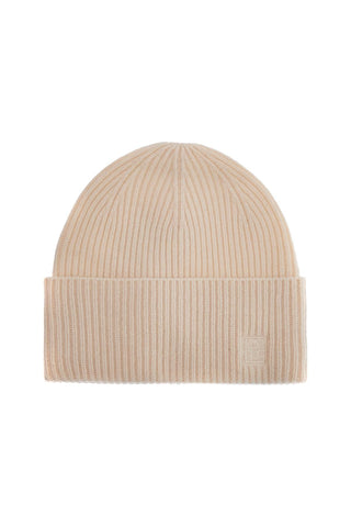 beige ribbed wool beanie with embroidered logo 251 WSH0034 YA0004 SNOW