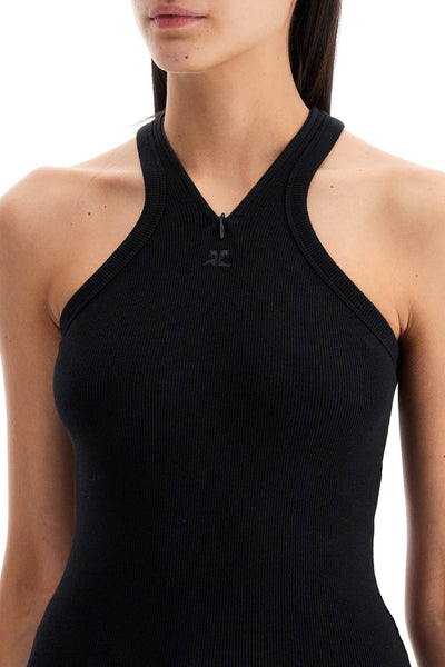 ribbed tank top with zipper on the neckline 324JDE079JS0121 BLACK