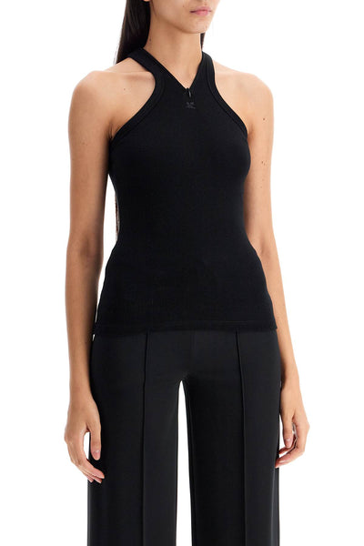 ribbed tank top with zipper on the neckline 324JDE079JS0121 BLACK