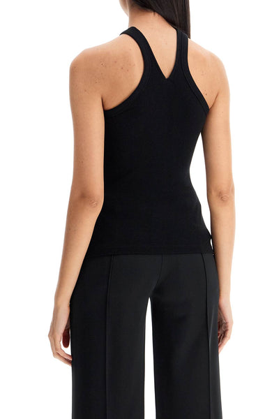 ribbed tank top with zipper on the neckline 324JDE079JS0121 BLACK