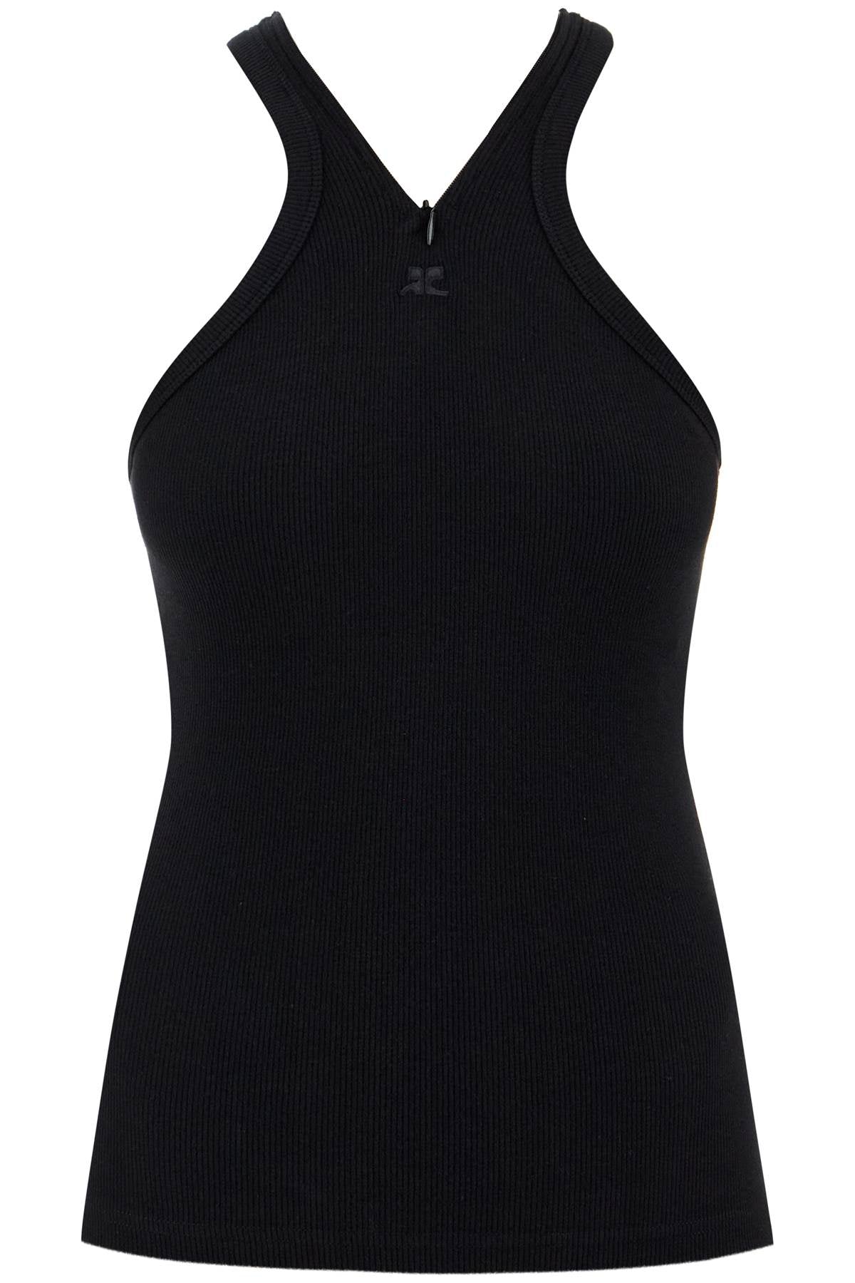 ribbed tank top with zipper on the neckline 324JDE079JS0121 BLACK