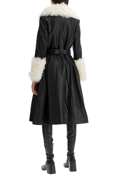 foxy leather and shearling long coat 36028 BLACK / CLOUD