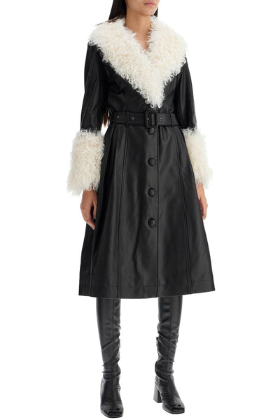 foxy leather and shearling long coat 36028 BLACK / CLOUD