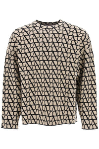 VALENTINO GARAVANI toile iconographe wool sweater 3V3KC27A9K3 ST TOILE ICONOGRAPH BEIGE NERO