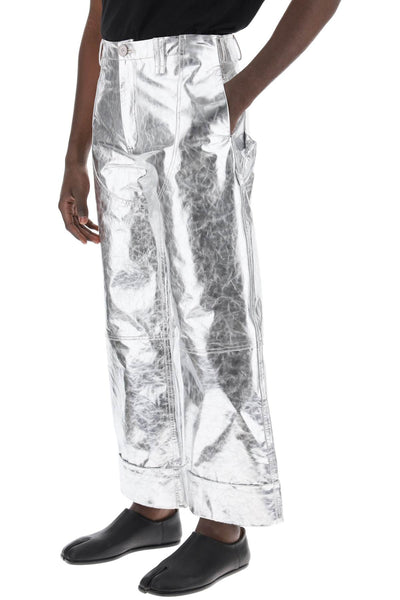 laminated leather pants with folded hem 4101 1071 SILVER
