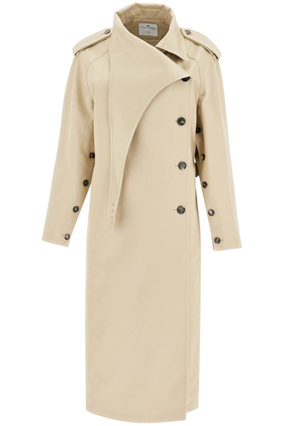 long trench coat with asymmetrical closure 424CMA178CO0131 BEIGE