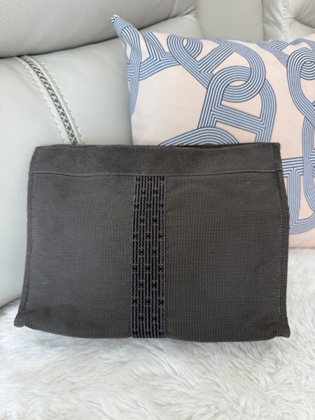 Hermes Grey Toile H Canvas Herline Clutch vintage