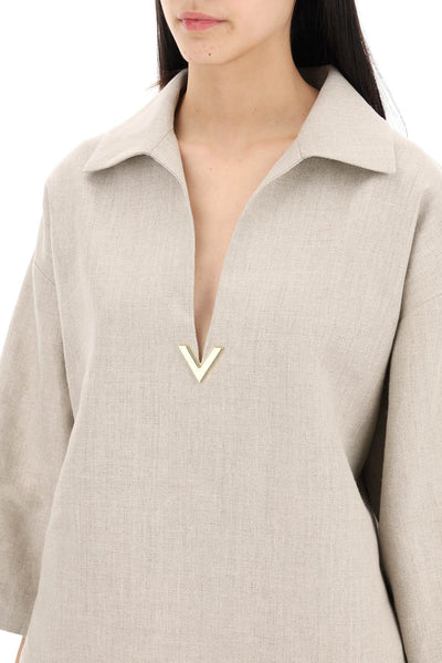 Valentino garavani 亞麻帆布束腰外衣適用於 4B0AE02F8HK 米色礫石