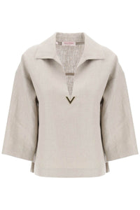 Valentino garavani 亞麻帆布束腰外衣適用於 4B0AE02F8HK 米色礫石