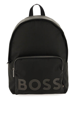 Boss recycled fabric backpack with rubber logo 50490969 BLACK