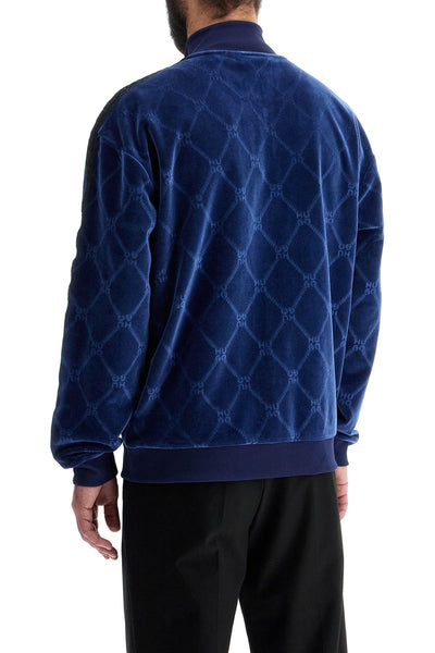 dark blue velvet high collar zip slim fit sweatshirt 50522511 DARK BLUE