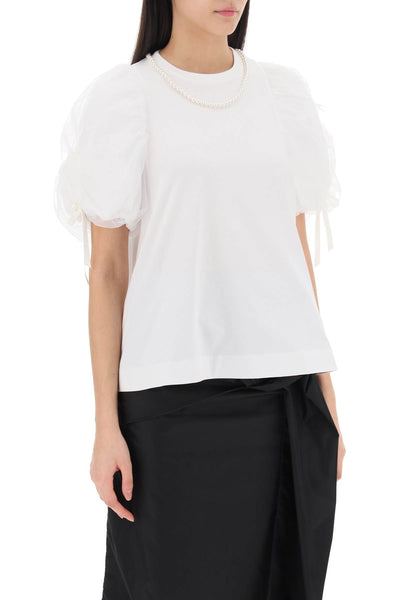 puff sleeves t-shirt 5220B 0553 WHITE PEARL