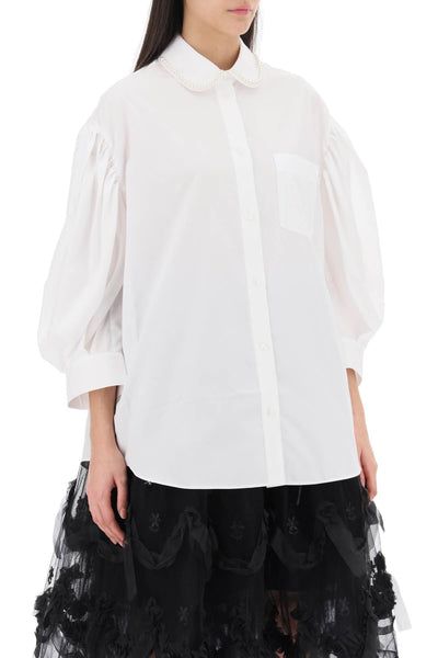 puff sleeve shirt with embellishment 5230B 1025 WHITE PEARL