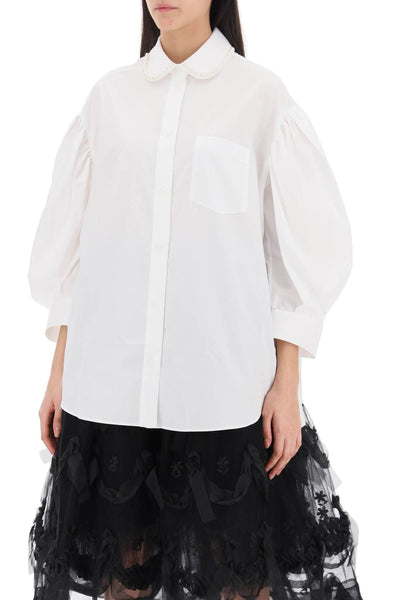 puff sleeve shirt with embellishment 5230B 1025 WHITE PEARL