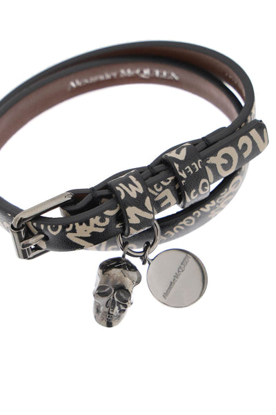 Alexander mcqueen skull double wrap bracelet 554466 1SDRA BLK BEIGE