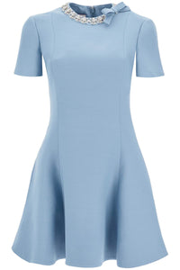 short crepe couture dress with embroidery 5B3VA9K51CF LIGHT BLUE/STRASS