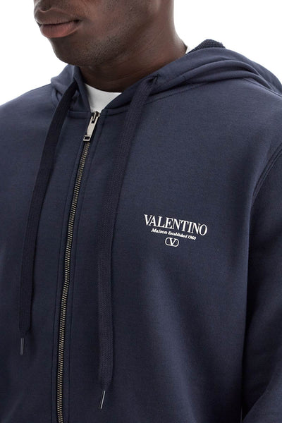 "full zip sweatshirt with logo print 5V3MF27QA8D NAVY/BIANCO