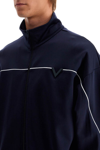 metallic v-detail sports sweatshirt 5V3MF27TA8M NAVY/AVORIO