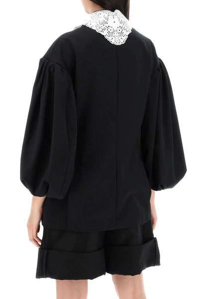 "oversized blazer with lace 6088 0458 BLACK WHITE