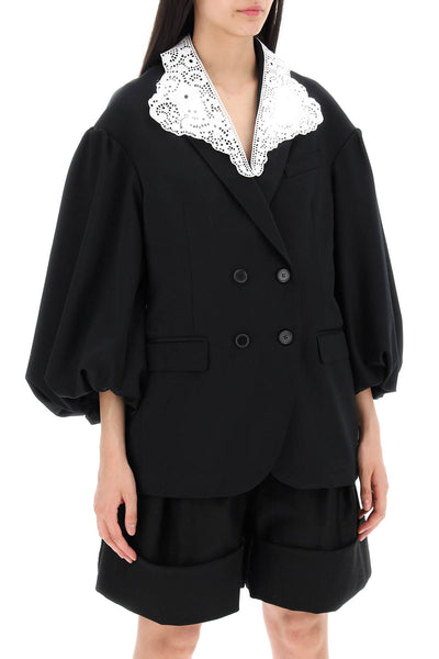 "oversized blazer with lace 6088 0458 BLACK WHITE