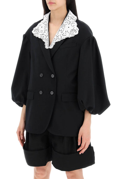 "oversized blazer with lace 6088 0458 BLACK WHITE