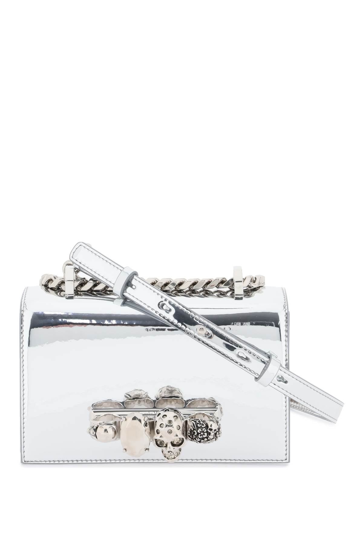 mini jewelled satchel bag 653134 1LYEE SILVER