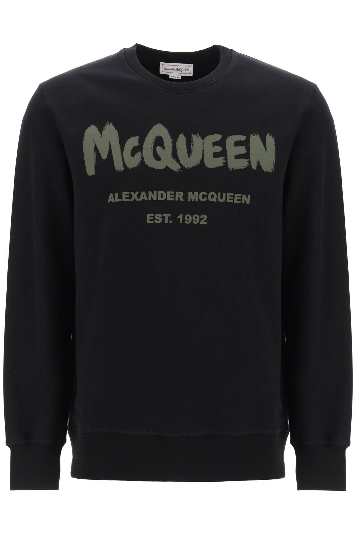 Alexander mcqueen mcqueen graffiti sweatshirt 688713 QTAAB BLACK KHAKI