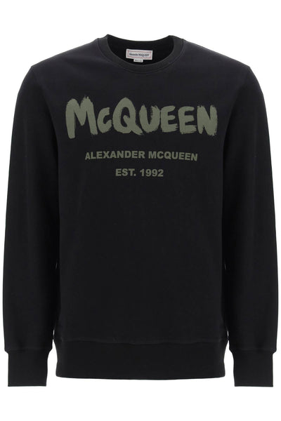 Alexander mcqueen mcqueen graffiti sweatshirt 688713 QTAAB BLACK KHAKI